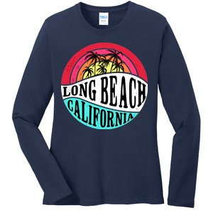 Long Beach California Retro Circle Ladies Long Sleeve Shirt