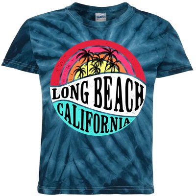 Long Beach California Retro Circle Kids Tie-Dye T-Shirt