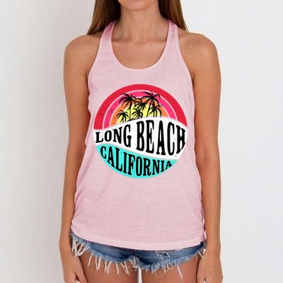 Long Beach California Retro Circle Women's Knotted Racerback Tank