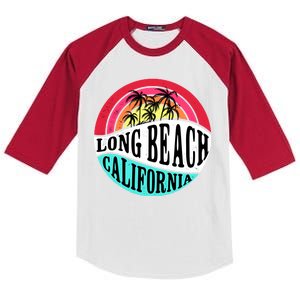 Long Beach California Retro Circle Kids Colorblock Raglan Jersey