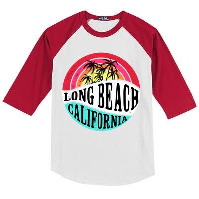 Long Beach California Retro Circle Kids Colorblock Raglan Jersey