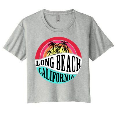 Long Beach California Retro Circle Women's Crop Top Tee