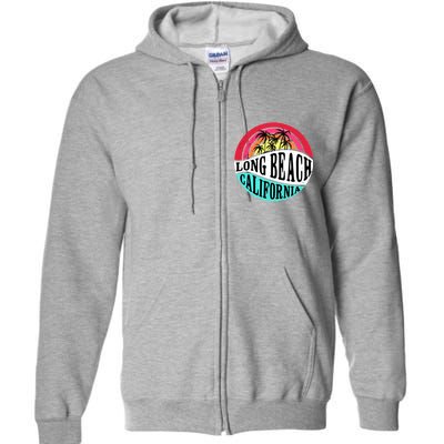 Long Beach California Retro Circle Full Zip Hoodie