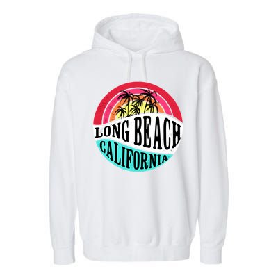 Long Beach California Retro Circle Garment-Dyed Fleece Hoodie