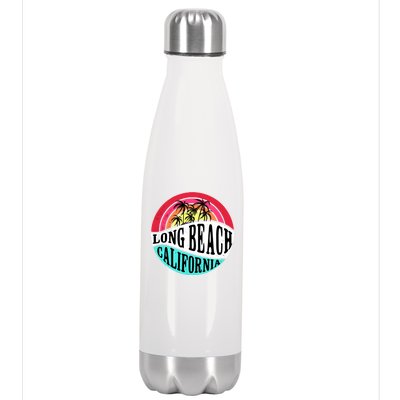 Long Beach California Retro Circle Stainless Steel Insulated Water Bottle