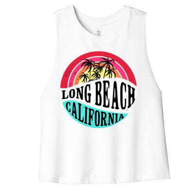 Long Beach California Retro Circle Women's Racerback Cropped Tank