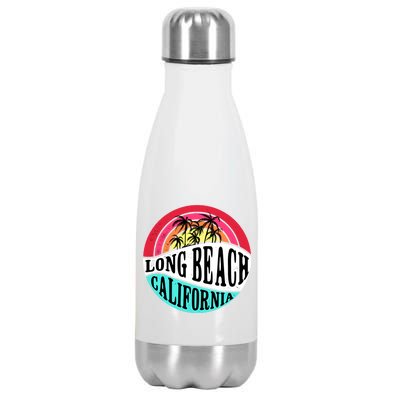 Long Beach California Retro Circle Stainless Steel Insulated Water Bottle