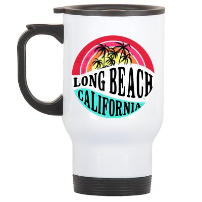 Long Beach California Retro Circle Stainless Steel Travel Mug