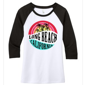 Long Beach California Retro Circle Women's Tri-Blend 3/4-Sleeve Raglan Shirt