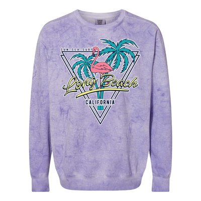 Long Beach California Retro Vibe Colorblast Crewneck Sweatshirt