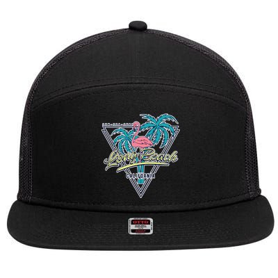 Long Beach California Retro Vibe 7 Panel Mesh Trucker Snapback Hat