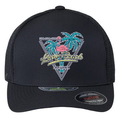 Long Beach California Retro Vibe Flexfit Unipanel Trucker Cap