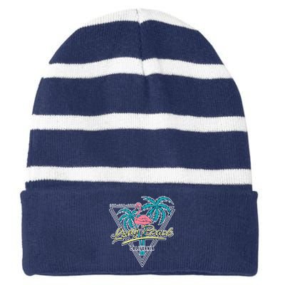 Long Beach California Retro Vibe Striped Beanie with Solid Band