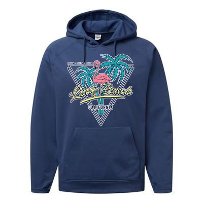 Long Beach California Retro Vibe Performance Fleece Hoodie