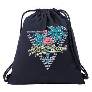 Long Beach California Retro Vibe Drawstring Bag