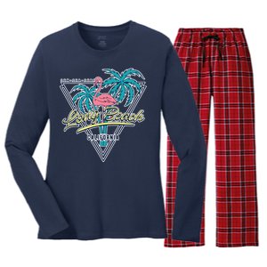 Long Beach California Retro Vibe Women's Long Sleeve Flannel Pajama Set 