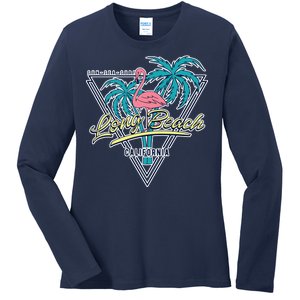 Long Beach California Retro Vibe Ladies Long Sleeve Shirt