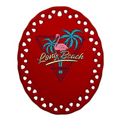 Long Beach California Retro Vibe Ceramic Oval Ornament