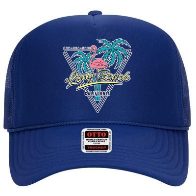 Long Beach California Retro Vibe High Crown Mesh Back Trucker Hat