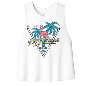 Long Beach California Retro Vibe Women's Racerback Cropped Tank