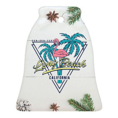 Long Beach California Retro Vibe Ceramic Bell Ornament