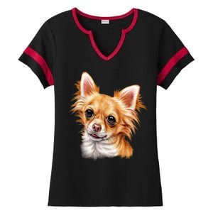 Long Haired Chihuahua Ladies Halftime Notch Neck Tee