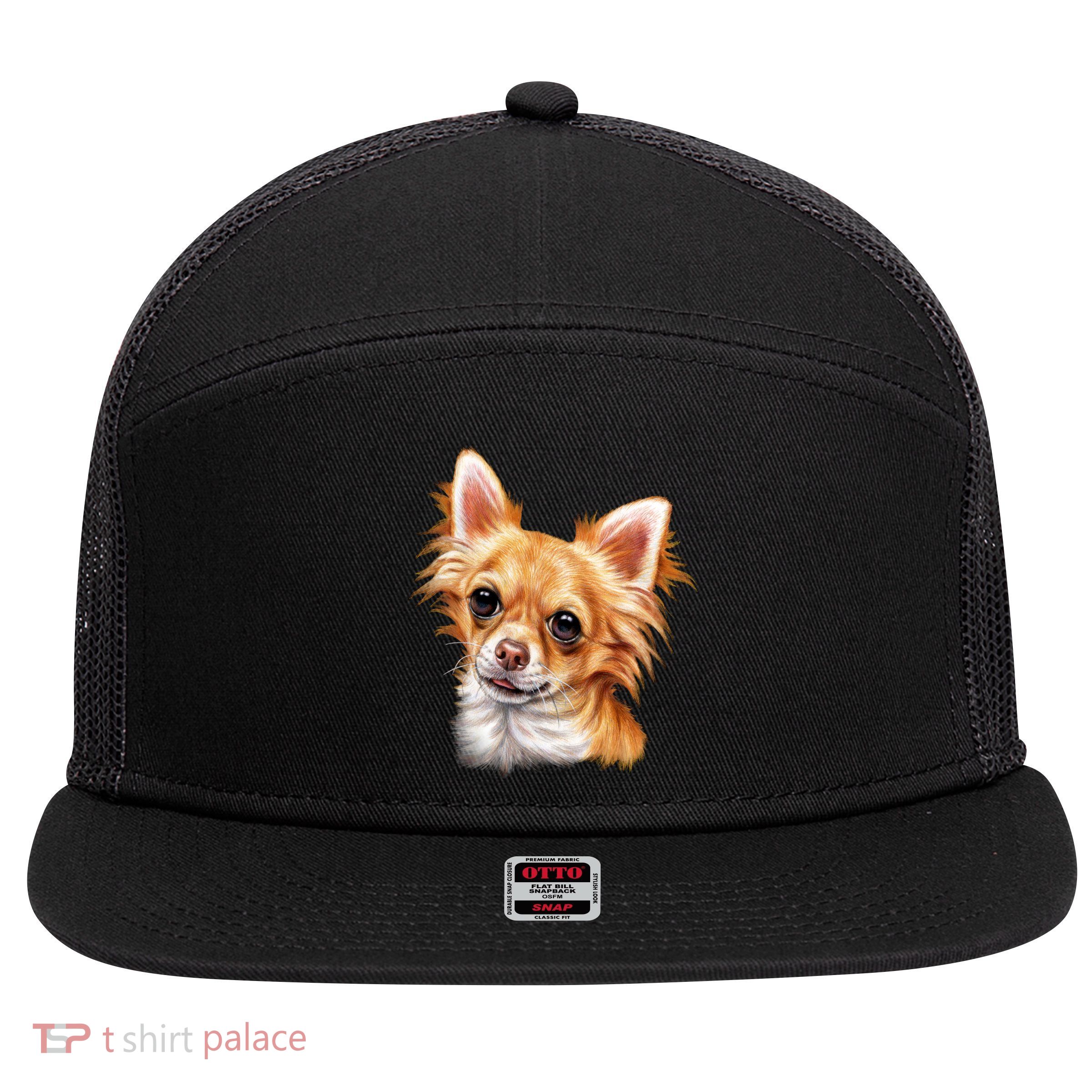 Long Haired Chihuahua 7 Panel Mesh Trucker Snapback Hat