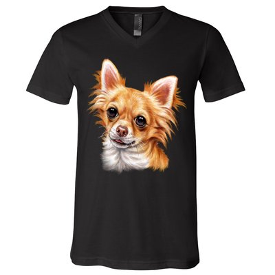 Long Haired Chihuahua V-Neck T-Shirt
