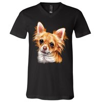 Long Haired Chihuahua V-Neck T-Shirt