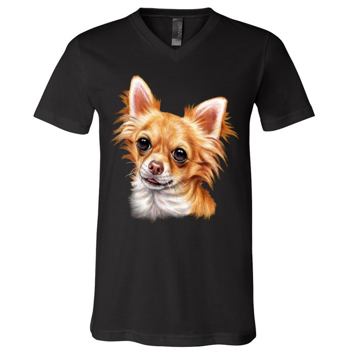 Long Haired Chihuahua V-Neck T-Shirt