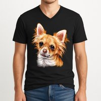 Long Haired Chihuahua V-Neck T-Shirt