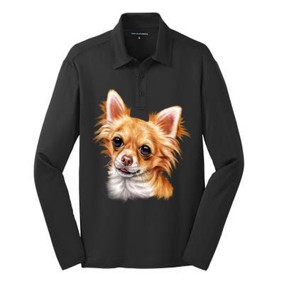 Long Haired Chihuahua Silk Touch Performance Long Sleeve Polo