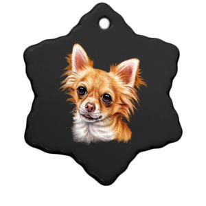 Long Haired Chihuahua Ceramic Star Ornament