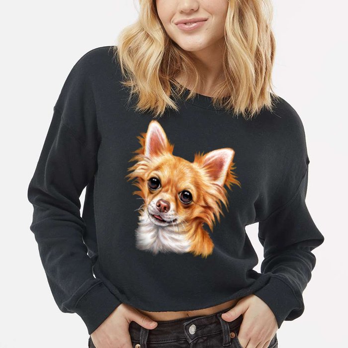 Long Haired Chihuahua Cropped Pullover Crew