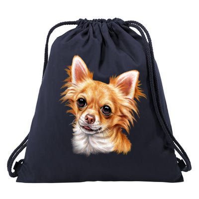 Long Haired Chihuahua Drawstring Bag