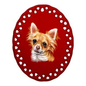 Long Haired Chihuahua Ceramic Oval Ornament