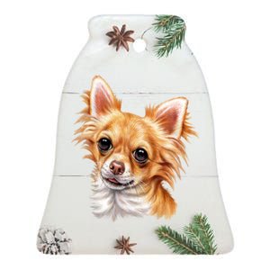 Long Haired Chihuahua Ceramic Bell Ornament