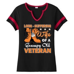 Long-Suffering Wife Of A Grumpy Old Veteran Ladies Halftime Notch Neck Tee