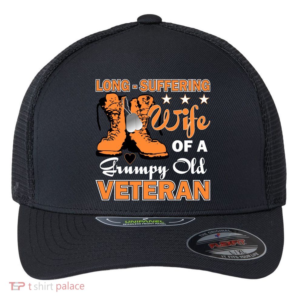 Long-Suffering Wife Of A Grumpy Old Veteran Flexfit Unipanel Trucker Cap