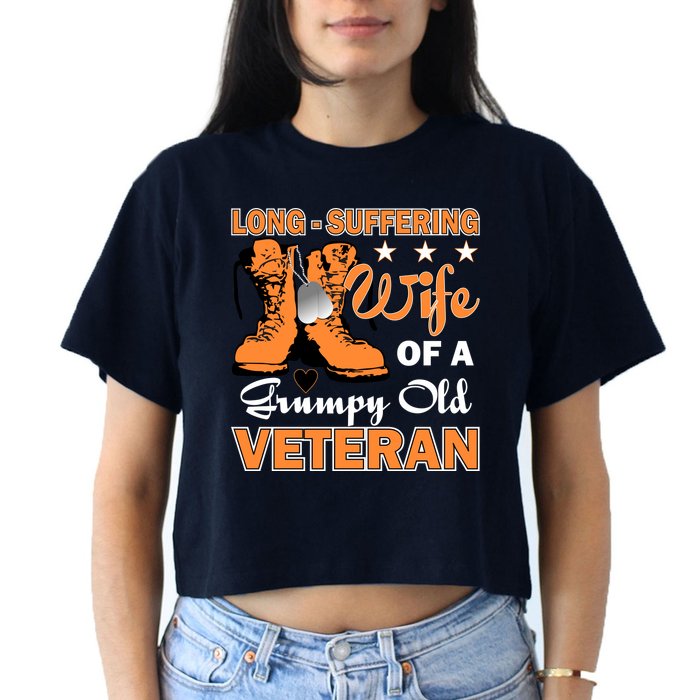 Long-Suffering Wife Of A Grumpy Old Veteran Women's Crop Top Tee