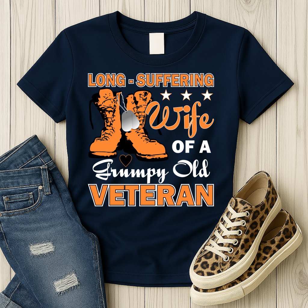 Long-Suffering Wife Of A Grumpy Old Veteran Womens T-Shirt