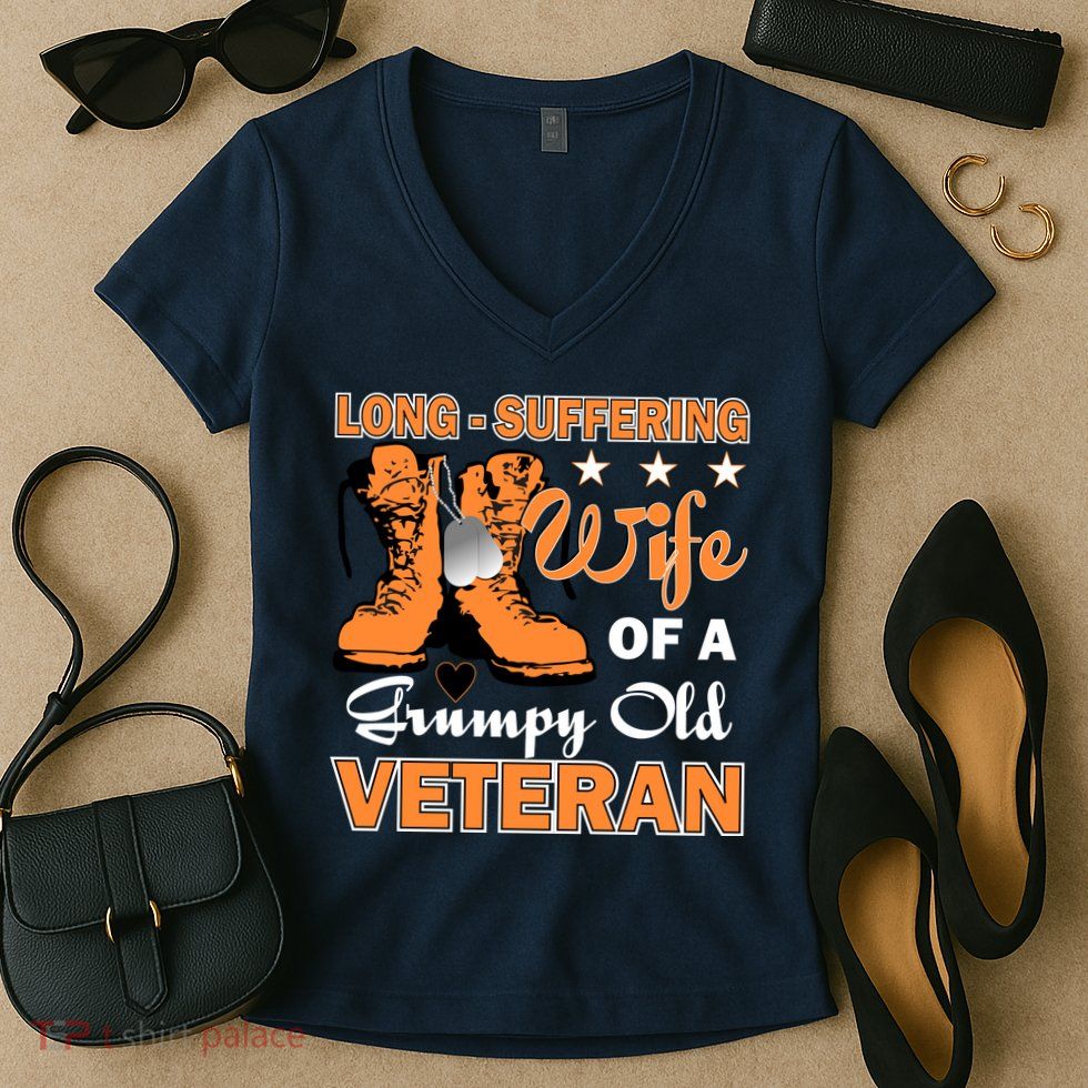 Long-Suffering Wife Of A Grumpy Old Veteran Women's V-Neck T-Shirt