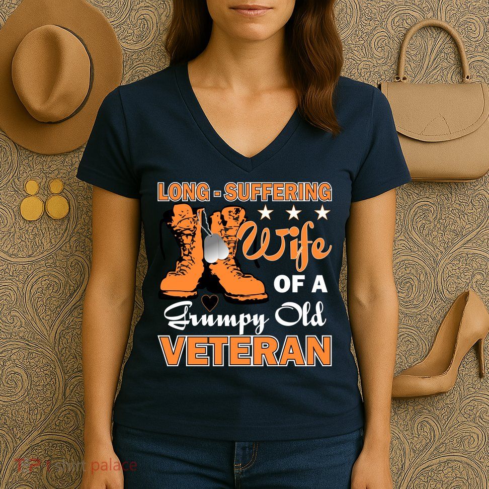 Long-Suffering Wife Of A Grumpy Old Veteran Women's V-Neck T-Shirt