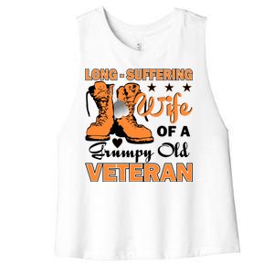 Long-Suffering Wife Of A Grumpy Old Veteran Women's Racerback Cropped Tank