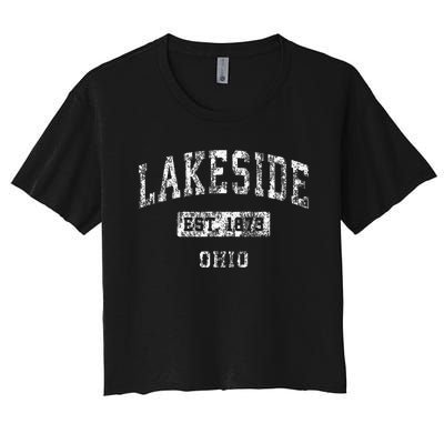 Lakeside Ohio Oh Vintage Established Sports Women's Crop Top Tee