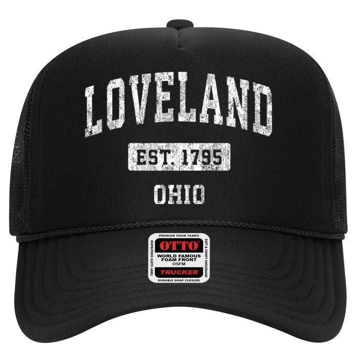 Loveland Ohio Oh Vintage Sports Established High Crown Mesh Back Trucker Hat