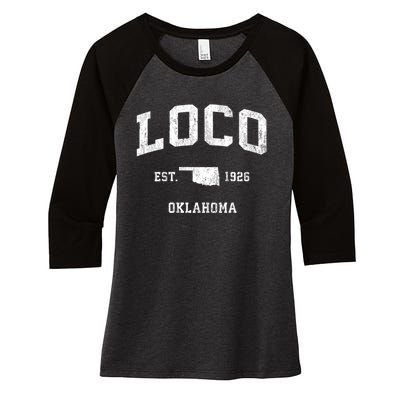 Loco Oklahoma Ok Vintage Athletic Sports Women's Tri-Blend 3/4-Sleeve Raglan Shirt