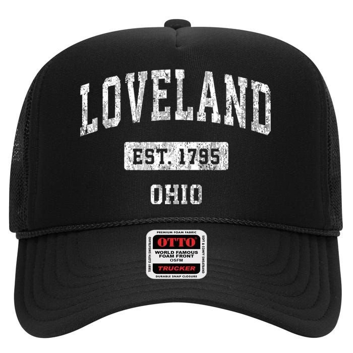 Loveland Ohio Oh Vintage Sports Established High Crown Mesh Back Trucker Hat