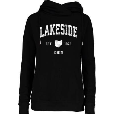 Lakeside Ohio Oh Vintage Athletic Womens Funnel Neck Pullover Hood