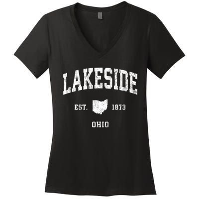 Lakeside Ohio Oh Vintage Athletic Women's V-Neck T-Shirt